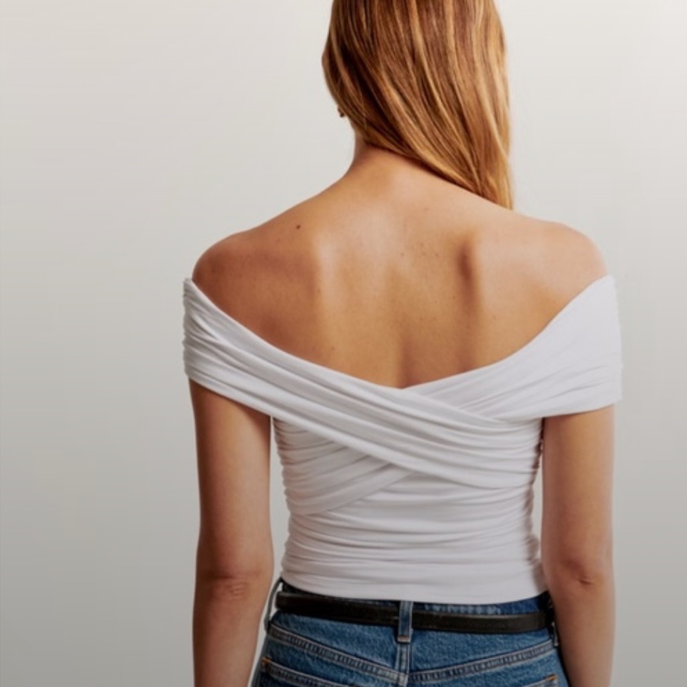 Off-The-Shoulder Ruched Wrap Top - Picture 8 of 9